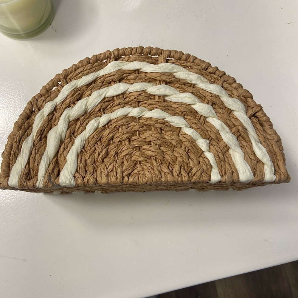 Woven Natural Fiber rainbow white beige Half-Moon Basket